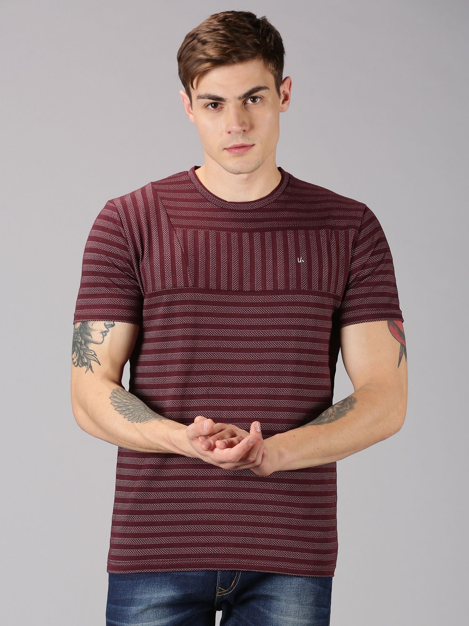 Urgear Cotton Stripes Half Sleeves Mens Round neck T-Shirt - Premium  from Mystical9 - Just Rs 685 /- Shop now at Mystical9.com