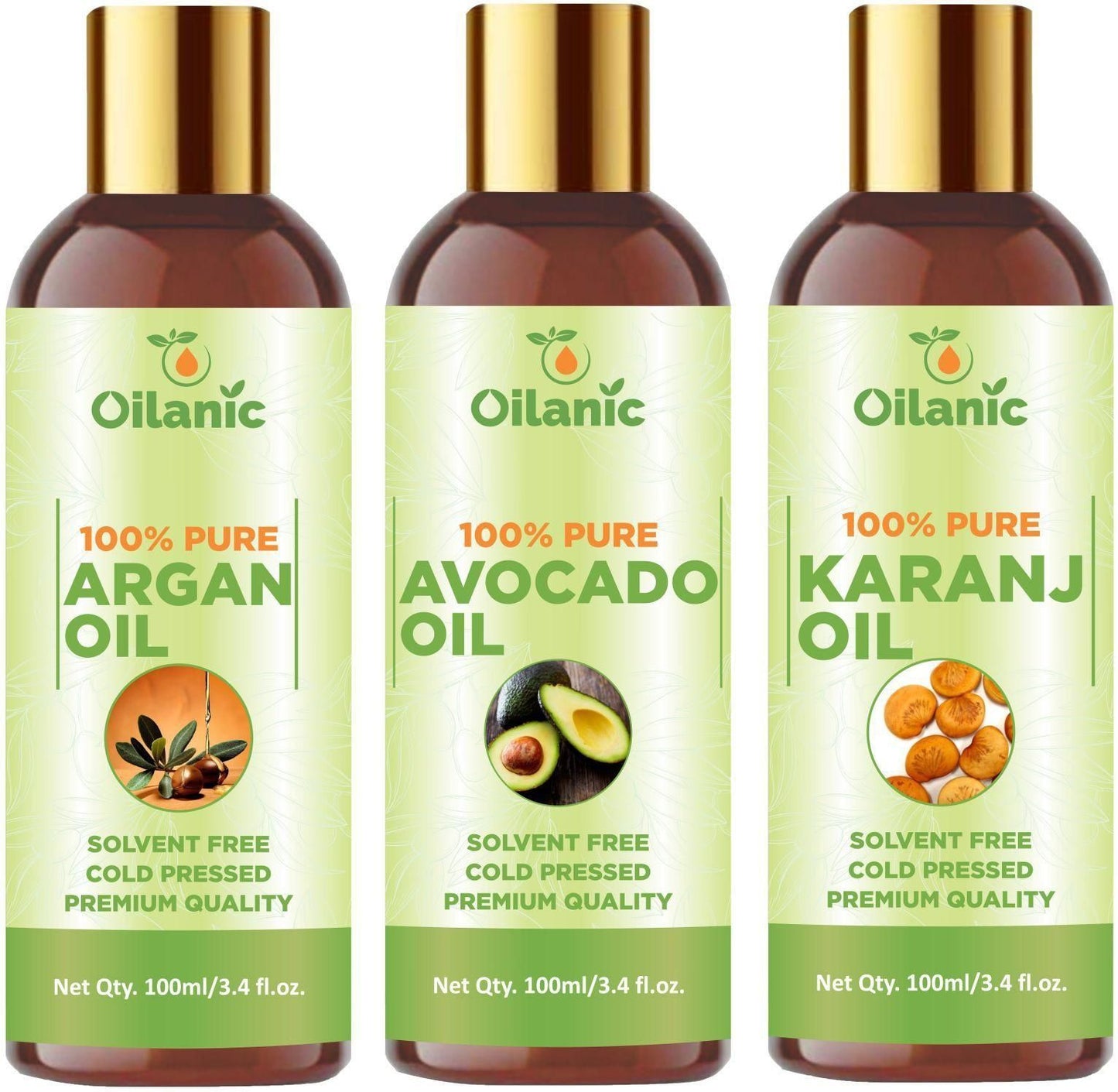 Oilanic Premium Argan Oil, Avocado Oil & Karanj Oil Combo pack of 3 bottles of 100 ml(300 ml) - Premium  from Mystical9 - Just Rs 900 /- Shop now at Mystical9.com