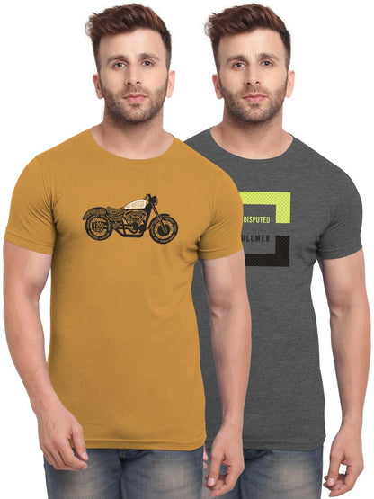 BULLMER Cotton Blend Printed  Full Sleeves Mens Round Neck T-shirt ( Pack Of 2 ) - Premium  from Mystical9 - Just Rs 724 /- Shop now at Mystical9.com