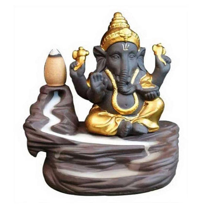 Handcrafted Meditation Monk Ganesha Smoke Backflow Cone Incense holder - Premium  from Mystical9 - Just Rs 550 /- Shop now at Mystical9.com