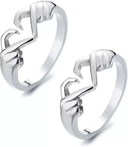 Pack of 2 Couple Hands Than Heart Thumb Finger Ring Metal Stainless Steel - Premium  from Mystical9 - Just Rs 600 /- Shop now at Mystical9.com