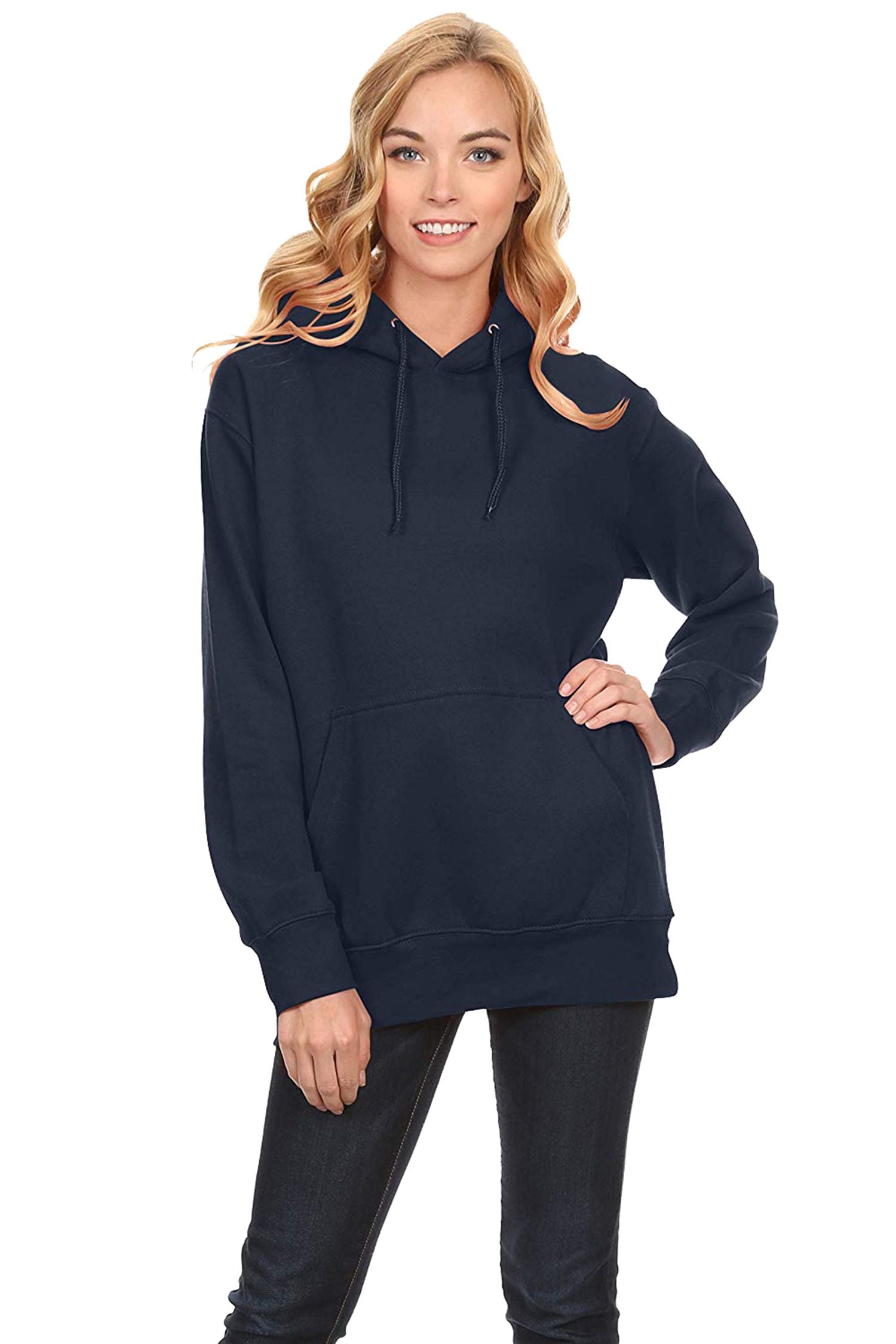 Popster Navy Blue Solid Fleece Hoody Regular Fit Long Sleeve Womens Sweatshirt - Premium  from Mystical9 - Just Rs 820 /- Shop now at Mystical9.com