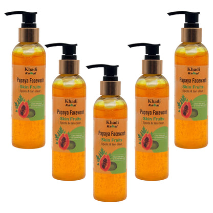 Khadi Kamal Herbal 100 Pure Natural & Organic Papaya Face Wash For Men And Women 210ml Pack of 5 - Premium  from Mystical9 - Just Rs 1100 /- Shop now at Mystical9.com