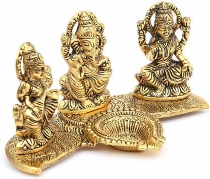 Design Gold Plated Lakshmi Ganesh Saraswati Idol with Deepak Showpiece - Premium  from Mystical9 - Just Rs 718 /- Shop now at Mystical9.com