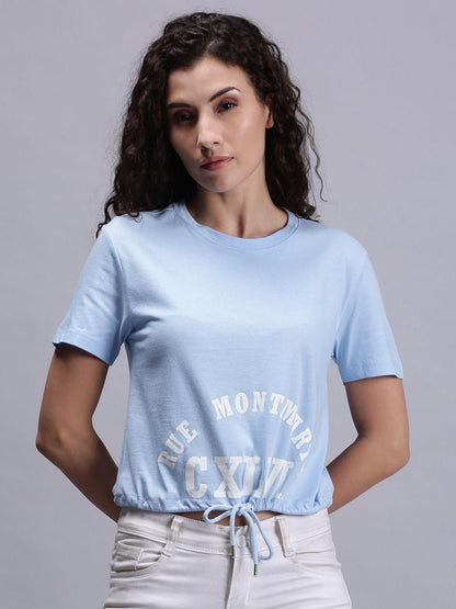 UrGear Women's Cotton Lite Typographic Printed Knotted Hip Round Neck Casual T-Shirt - Premium  from Mystical9 - Just Rs 650 /- Shop now at Mystical9.com