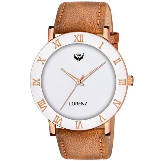 Lorenz Brown Leather Strap & White Roman Dial Analogue Watch for Men - Premium  from Mystical9 - Just Rs 656 /- Shop now at Mystical9.com