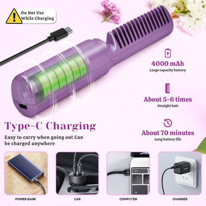 Meneflix Portable Mini Hair Straightener Cordless Rechargeable Mini Adjustable Hair Straightener Hot Comb - Premium  from Mystical9 - Just Rs 760 /- Shop now at Mystical9.com