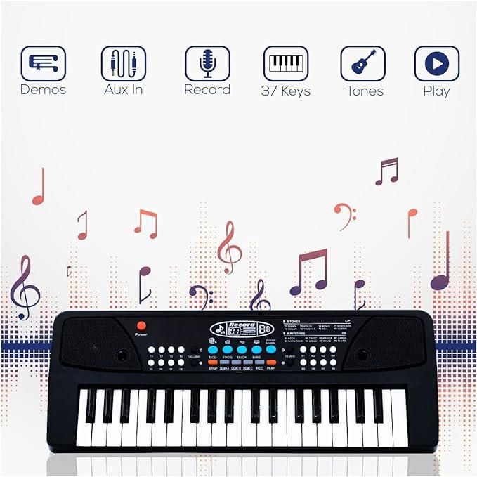 37 Keys Piano Keyboard Toy with Microphone, USB Power Cable & Sound Recording Function Analog Portable Keyboard - Premium  from Mystical9 - Just Rs 1100 /- Shop now at Mystical9.com