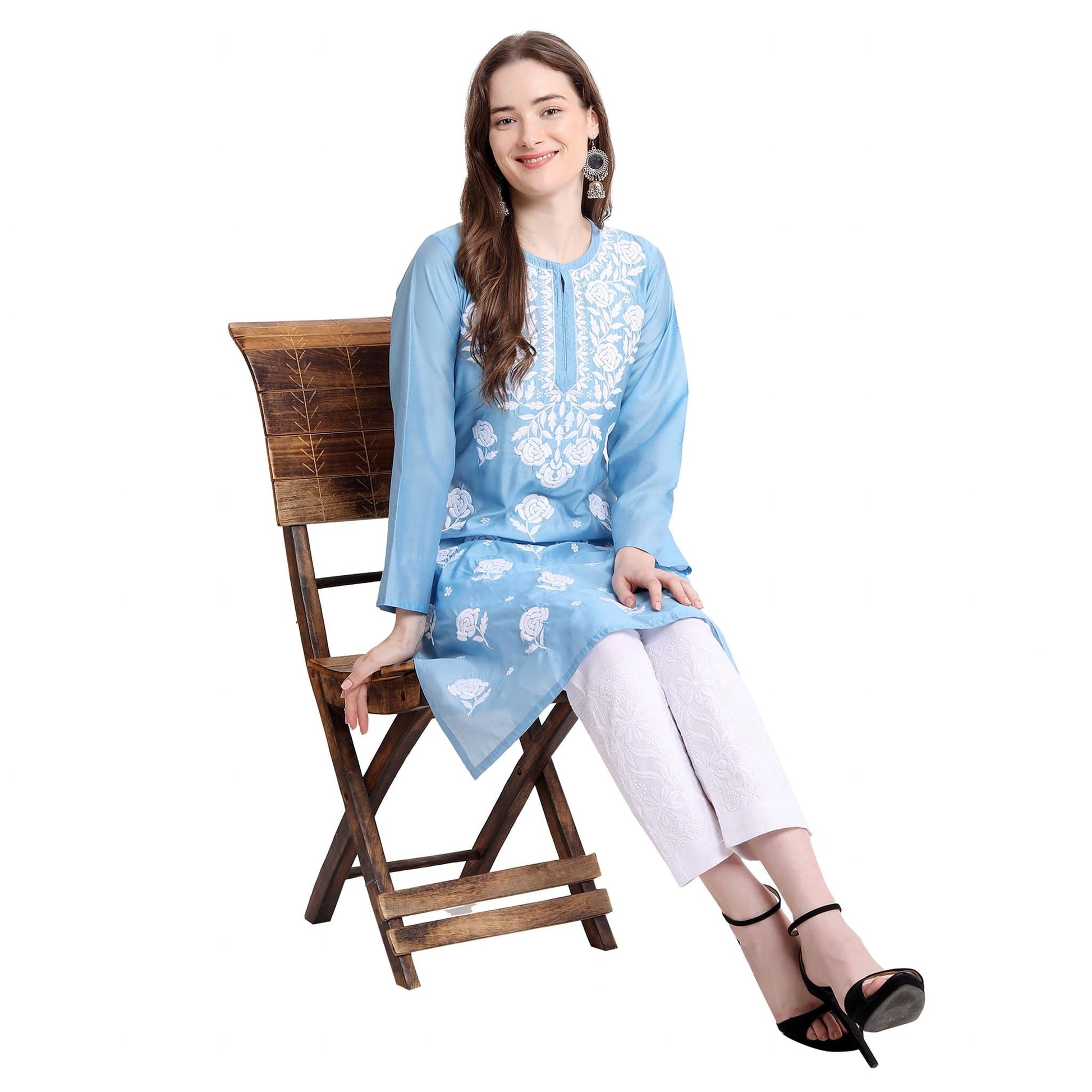 Women Chikankari Chanderi Silk Straght Kurti - Premium  from Mystical9 - Just Rs 780 /- Shop now at Mystical9.com