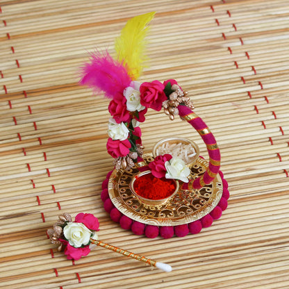 eCraftIndia Handcrafted Decorative Roli Tikka Holder with designer stick and Colorful Feathers - Premium  from Mystical9 - Just Rs 600 /- Shop now at Mystical9.com