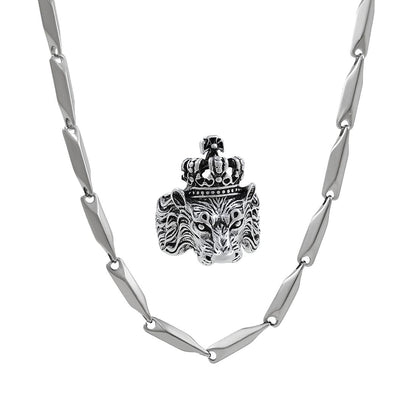 Silver plated chain with silver plated KGF LION shape adjustable ring combo set Rhodium Plated Stainless Steel Chain - Premium  from Mystical9 - Just Rs 636 /- Shop now at Mystical9.com