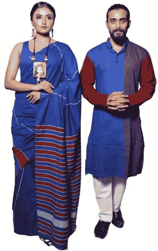 Combo of Men & Women's Khadi Cotton Kurta & Saree Set - Premium  from Mystical9 - Just Rs 1491 /- Shop now at Mystical9.com