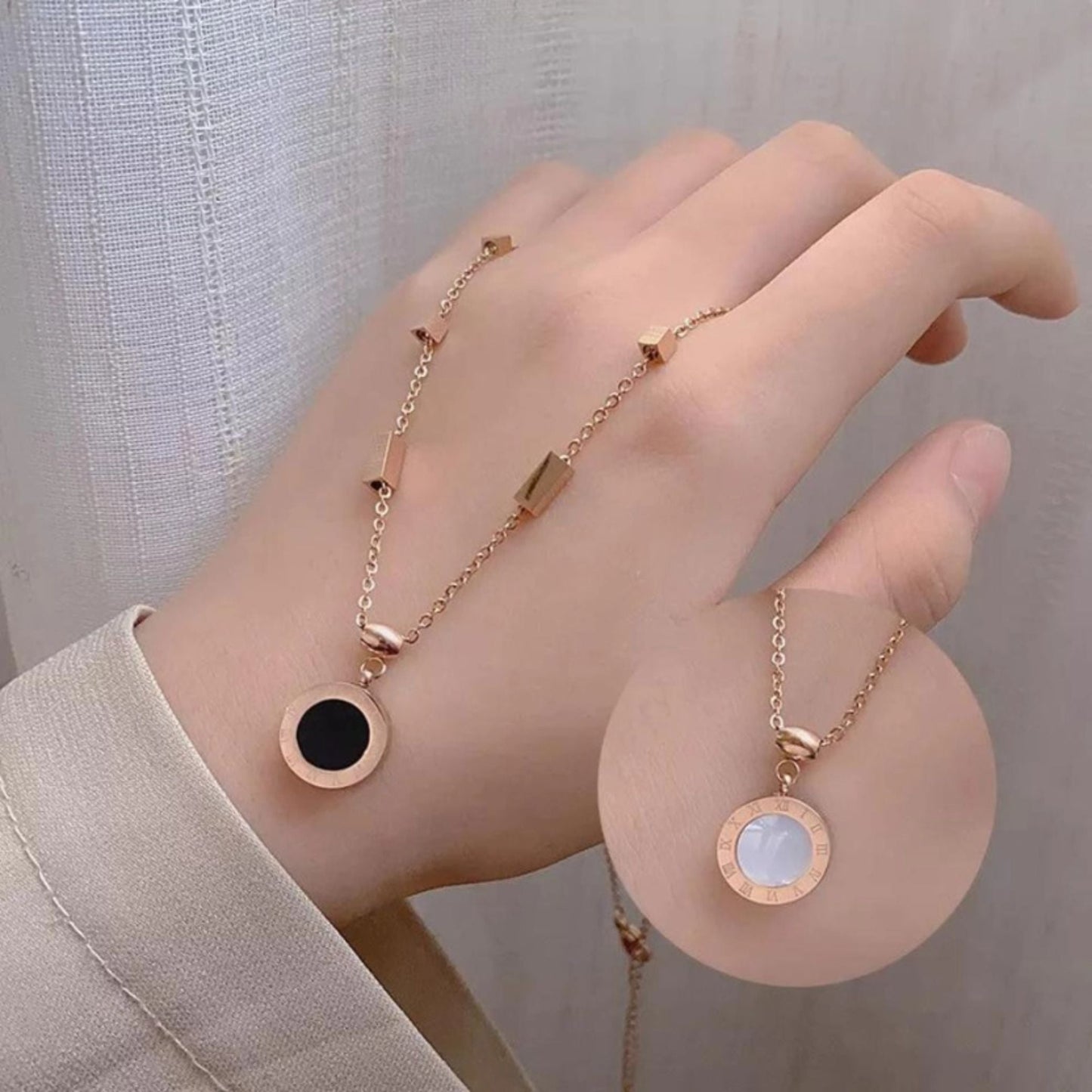 Rose Gold High Quality Gold Plated Stainless Steel Round Necklace - Premium  from Mystical9 - Just Rs 652 /- Shop now at Mystical9.com