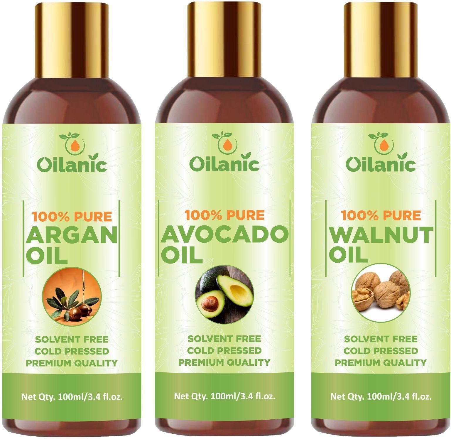 Oilanic Premium Argan Oil, Avocado Oil & Walnut Oil Combo pack of 3 bottles of 100 ml(300 ml) - Premium  from Mystical9 - Just Rs 900 /- Shop now at Mystical9.com