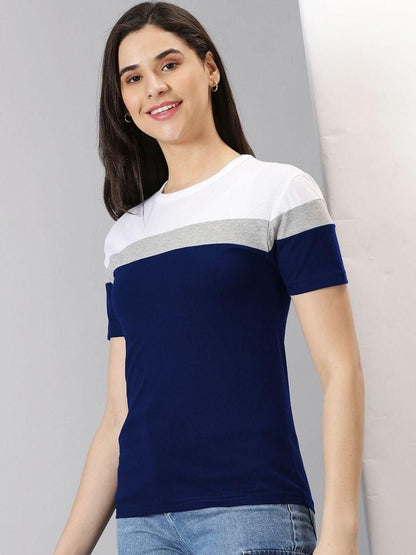 AUSK Women's Colorblocked Round Neck Half Sleeve Casual T-Shirt - Premium  from Mystical9 - Just Rs 699 /- Shop now at Mystical9.com