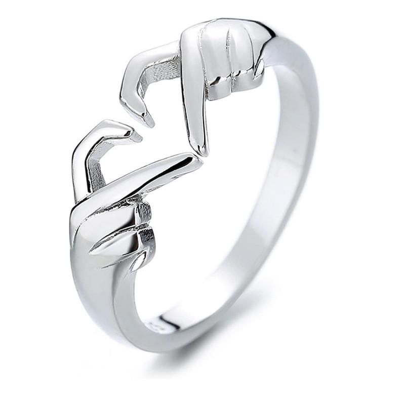 Pack of 2 Couple Hands Than Heart Thumb Finger Ring Metal Stainless Steel - Premium  from Mystical9 - Just Rs 600 /- Shop now at Mystical9.com