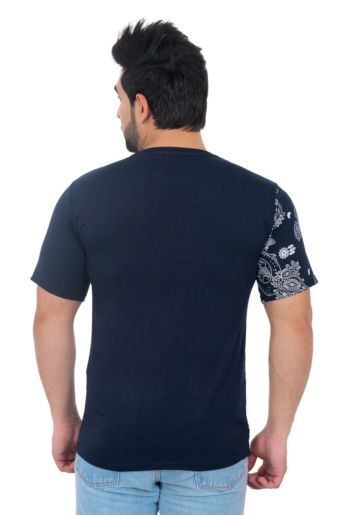 Men Round Neck Blue T-Shirt - Premium  from Mystical9 - Just Rs 540 /- Shop now at Mystical9.com