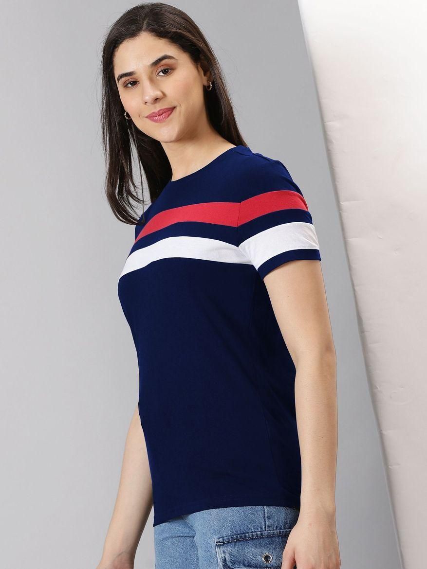 AUSK Women's Colorblocked Round Neck Half Sleeve Casual T-Shirt - Premium  from Mystical9 - Just Rs 699 /- Shop now at Mystical9.com