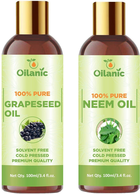 Oilanic Premium Grapeseed Oil & Neem Oil Combo pack of 2 bottles of 100 ml(200 ml) - Premium  from Mystical9 - Just Rs 650 /- Shop now at Mystical9.com