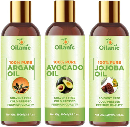 Oilanic Premium Argan Oil, Avocado Oil & Jojoba Oil Combo pack of 3 bottles of 100 ml(300 ml) - Premium  from Mystical9 - Just Rs 999 /- Shop now at Mystical9.com