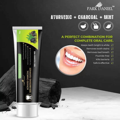 PARK DANIEL Natural Activated Charcoal Teeth Whitening Toothpaste - For Tobacco Stain, Tartar, Gutkha Stain and Yellow Teeth Removal | No Side Effect (100gm) Toothpaste  (100) - Premium  from Mystical9 - Just Rs 500 /- Shop now at Mystical9.com