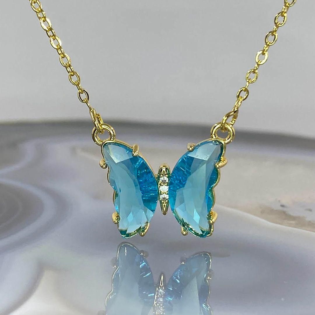 AVR Jewels pretty blue crystal butterfly pendant necklace for women and Girls - Premium  from Mystical9 - Just Rs 590 /- Shop now at Mystical9.com