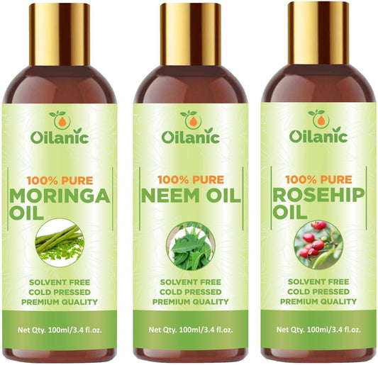 Oilanic Premium Moringa Oil, Neem Oil & Rosehip Oil Combo pack of 3 bottles of 100 ml(300 ml) - Premium  from Mystical9 - Just Rs 850 /- Shop now at Mystical9.com