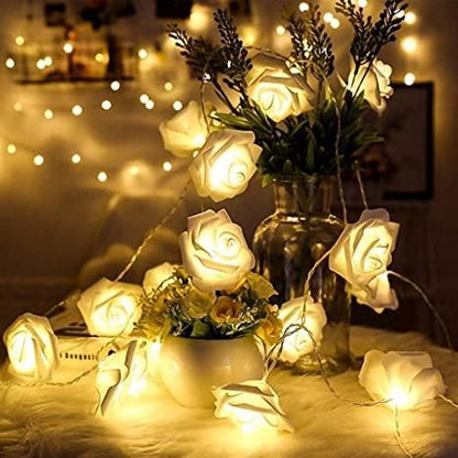 Rose Flower Led Serial String Lights - |10 Feet 14 Led Rose Lights for Home Decoration Indoor Outdoor(Warm White Plug-in) - Premium  from Mystical9 - Just Rs 700 /- Shop now at Mystical9.com