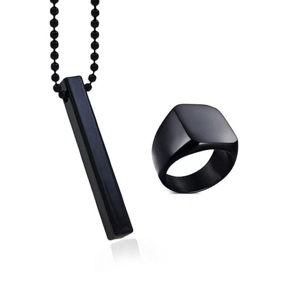 Saizen black vertical bar pendant with ring for boys and mens - Premium  from Mystical9 - Just Rs 560 /- Shop now at Mystical9.com