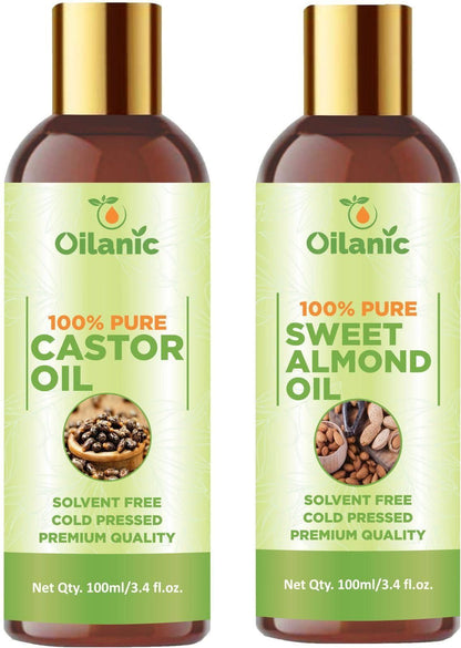 Oilanic Premium Castor Oil & Sweet Almond Oil Combo pack of 2 bottles of 100 ml(200 ml) - Premium  from Mystical9 - Just Rs 600 /- Shop now at Mystical9.com