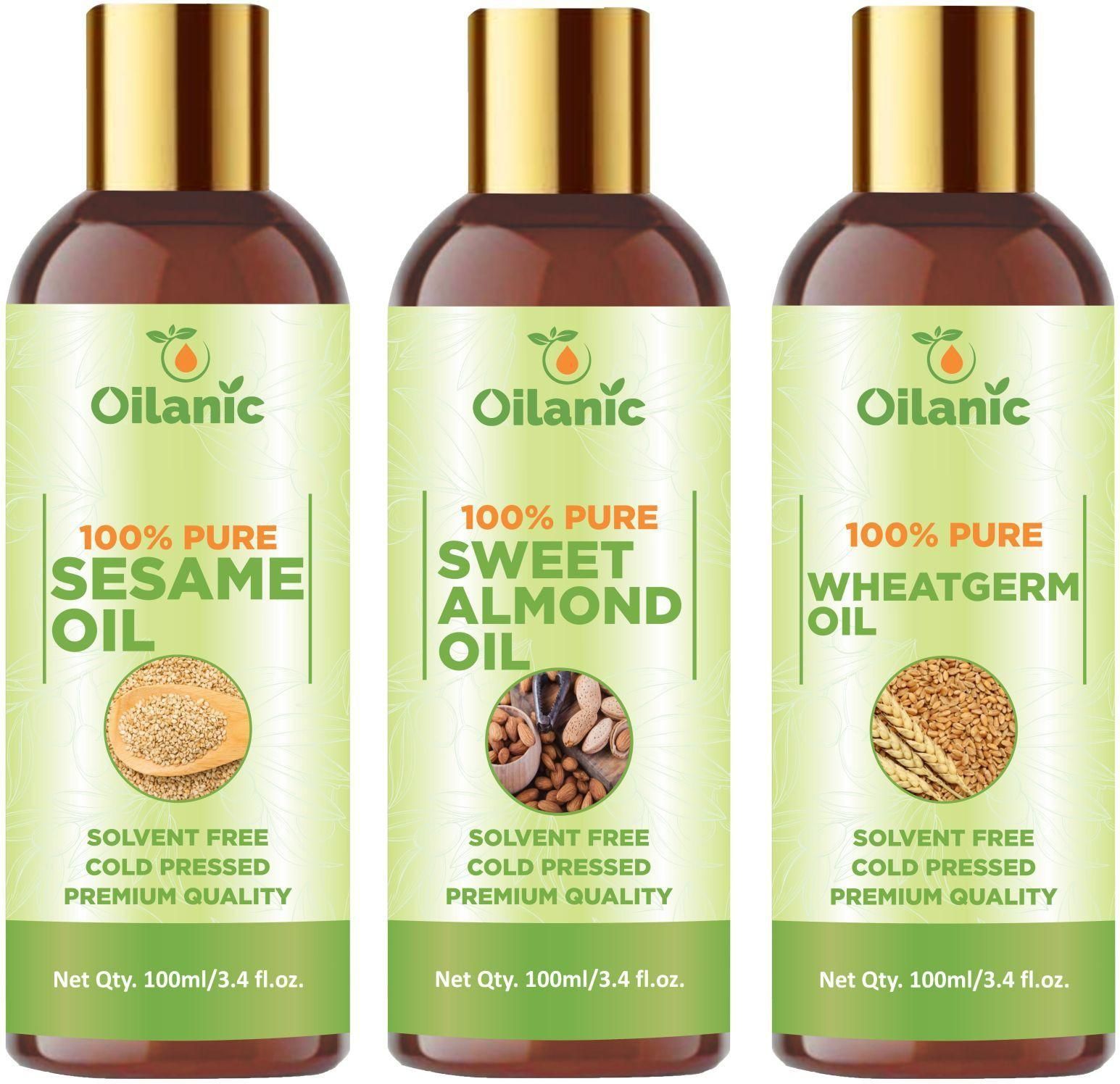 Oilanic Premium Sesame Oil, Sweet Almond Oil & Wheatgerm Oil Combo pack of 3 bottles of 100 ml(300 ml) - Premium  from Mystical9 - Just Rs 800 /- Shop now at Mystical9.com