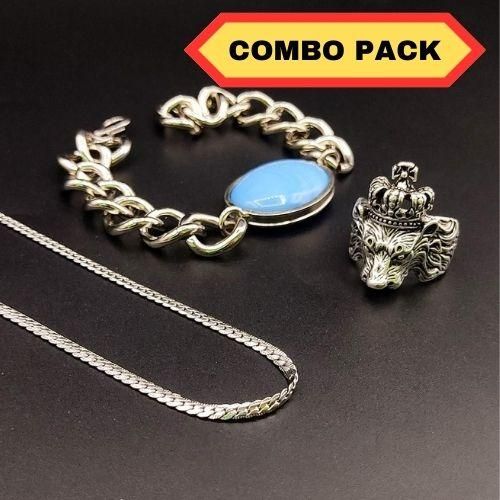 Exclusive Alloy Silver Plated Chain With Finger Ring & Bracelets (Pack of 3) - Premium  from Mystical9 - Just Rs 716 /- Shop now at Mystical9.com