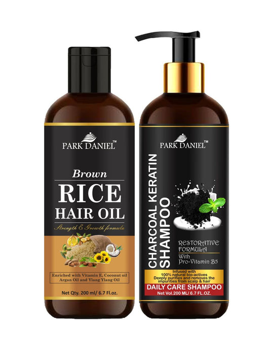 Park Daniel Pure and Natural Brown Rice Oil & Activated Charcoal Shampoo Hair Care Combo Pack Of 2 bottle of 200 ml(400 ml) - Premium  from Mystical9 - Just Rs 1500 /- Shop now at Mystical9.com