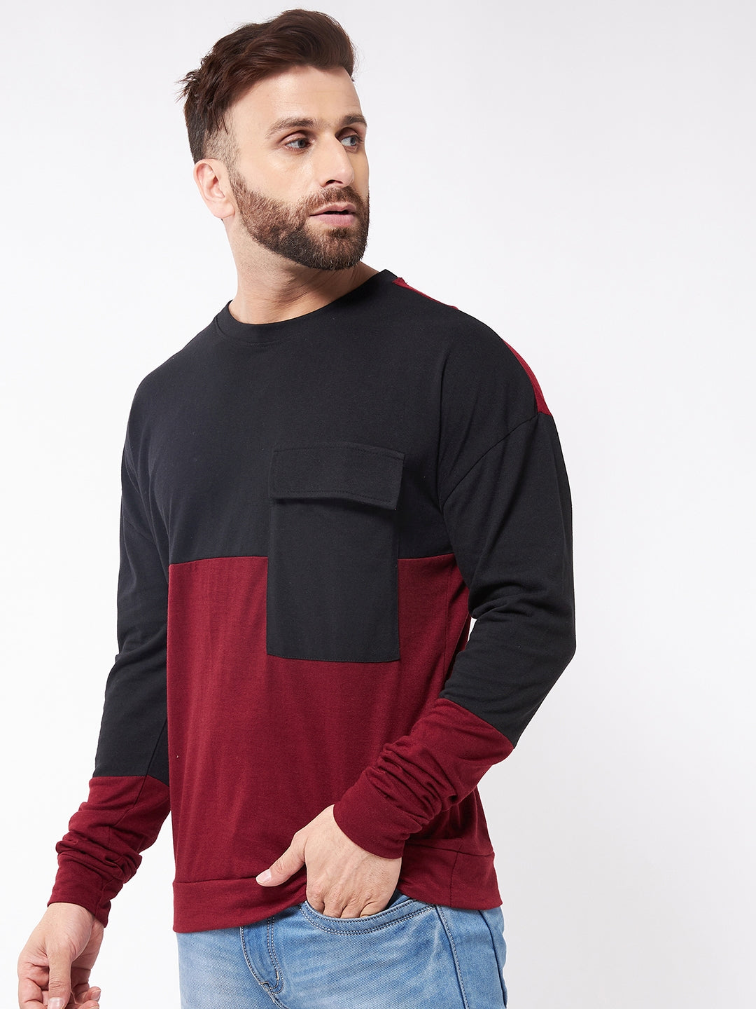 Cotton Blend Color Block Regular Fit Full Sleeves Men's Tshirt - Premium  from Mystical9 - Just Rs 663 /- Shop now at Mystical9.com