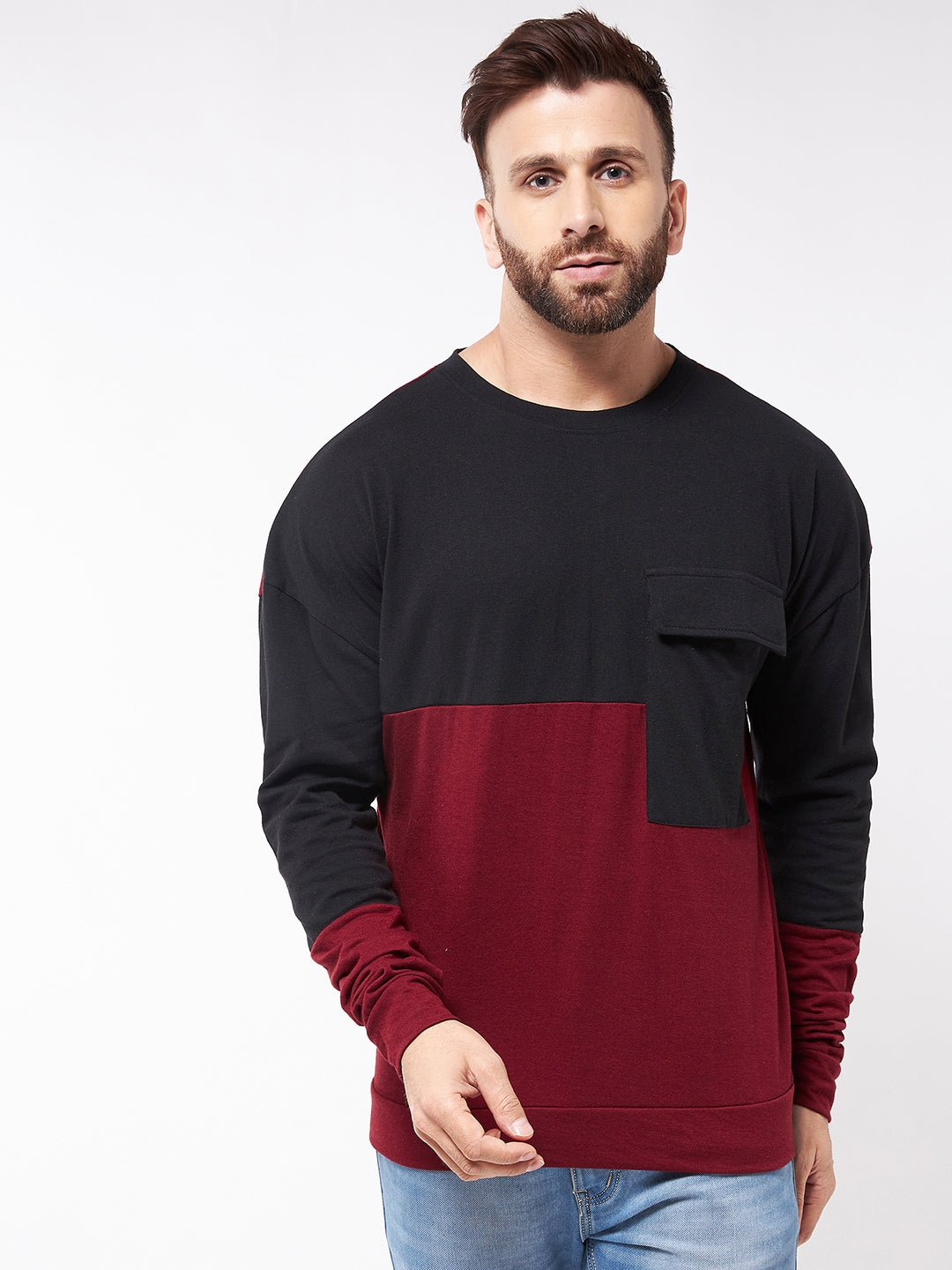 Cotton Blend Color Block Regular Fit Full Sleeves Men's Tshirt - Premium  from Mystical9 - Just Rs 663 /- Shop now at Mystical9.com