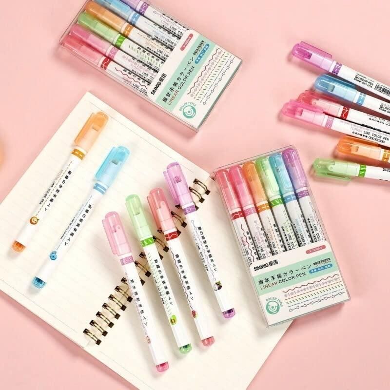 Linear Roller Color Pens Highlighters with 6 Different Curve Shapes (Set of 6) - Premium  from Mystical9 - Just Rs 600 /- Shop now at Mystical9.com