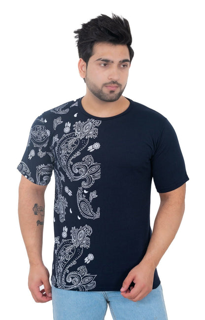 Men Round Neck Blue T-Shirt - Premium  from Mystical9 - Just Rs 540 /- Shop now at Mystical9.com