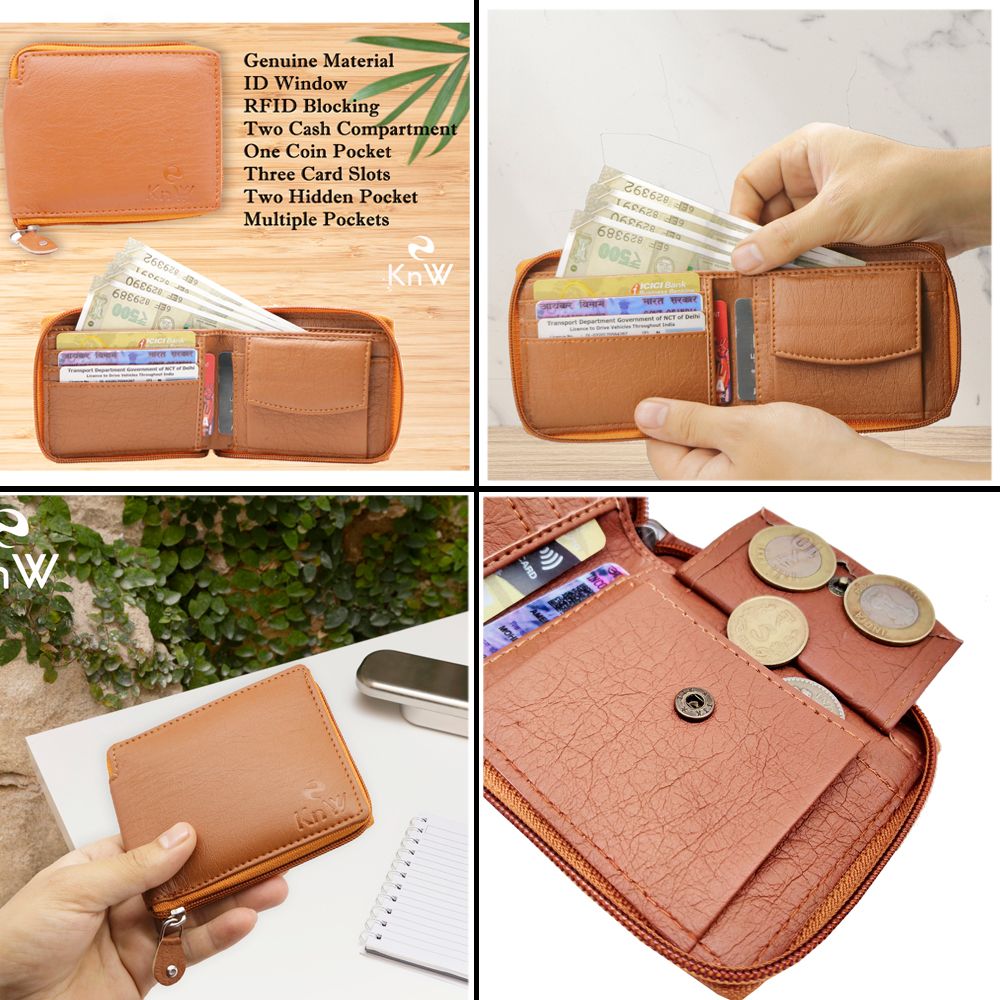 KnW Wallet Leather tan round zip - Premium  from Mystical9 - Just Rs 600 /- Shop now at Mystical9.com