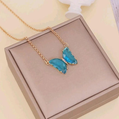 AVR Jewels pretty blue crystal butterfly pendant necklace for women and Girls - Premium  from Mystical9 - Just Rs 590 /- Shop now at Mystical9.com