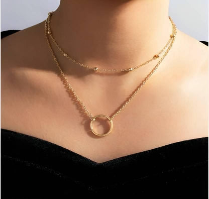 Double Layer Ring Necklace (Golden) With Coin Pearl Choker - Premium  from Mystical9 - Just Rs 600 /- Shop now at Mystical9.com