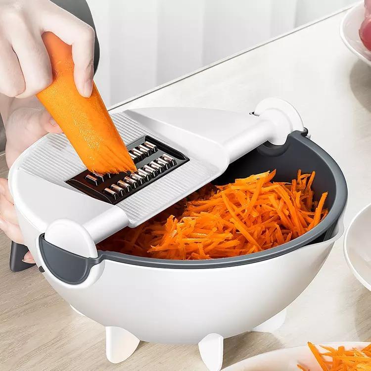 9 in 1 Slicer-Portable Multifunction Vegetable Cutter with Drain Basket, Magic Rotate Colander, Slicer, Chopper, Grater - Premium  from Mystical9 - Just Rs 670 /- Shop now at Mystical9.com