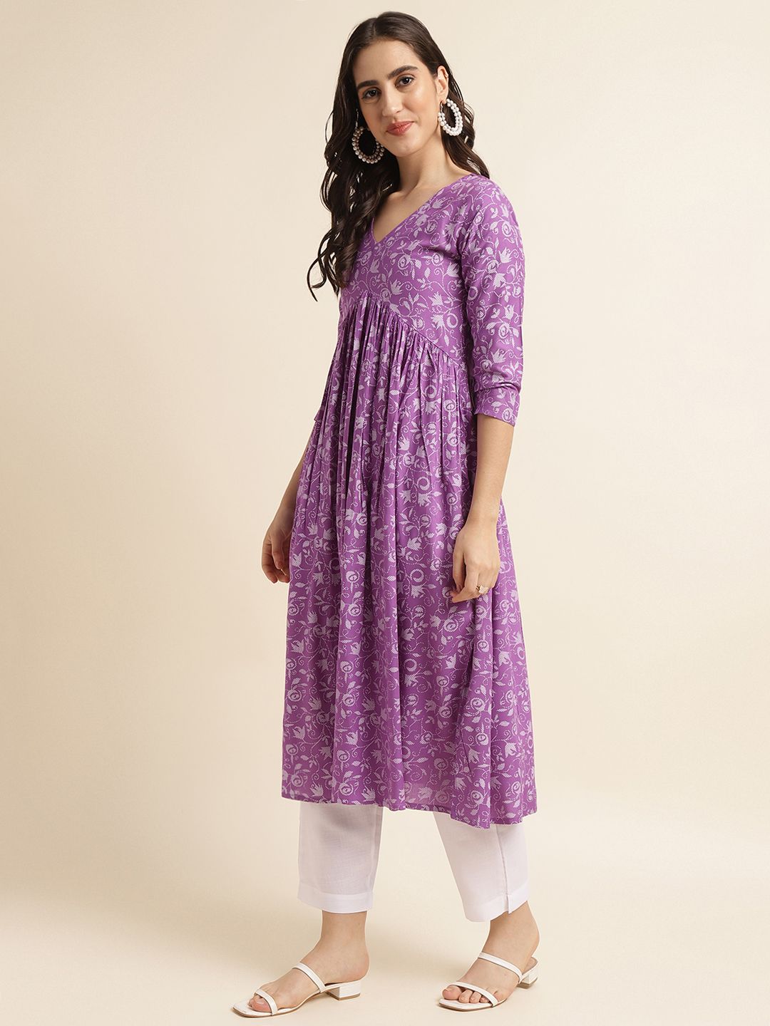 Fabclub Rayon Anarkali Printed Women Kurti (Purple) - Premium  from Mystical9 - Just Rs 834 /- Shop now at Mystical9.com