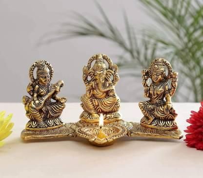 Design Gold Plated Lakshmi Ganesh Saraswati Idol with Deepak Showpiece - Premium  from Mystical9 - Just Rs 718 /- Shop now at Mystical9.com