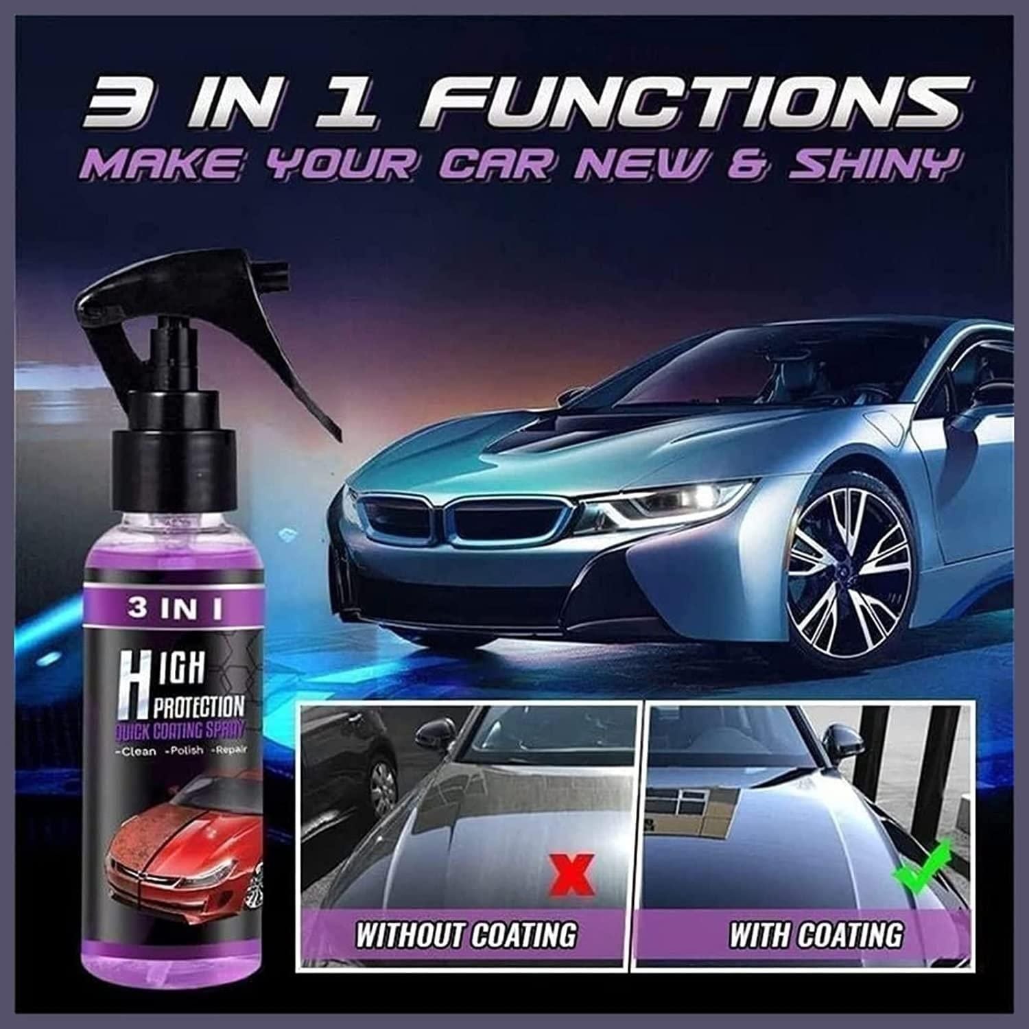 3 in 1 High Protection Quick Car Ceramic Coating Spray - Car Wax Polish Spray (Pack 1) - Premium  from Mystical9 - Just Rs 550 /- Shop now at Mystical9.com