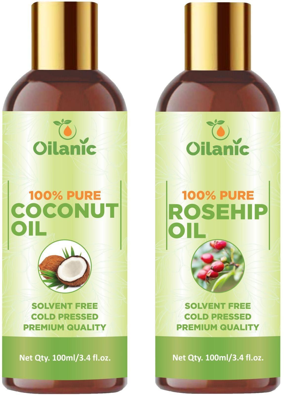 Oilanic Premium Coconut Oil & Rosehip Oil Combo pack of 2 bottles of 100 ml(200 ml) - Premium  from Mystical9 - Just Rs 700 /- Shop now at Mystical9.com