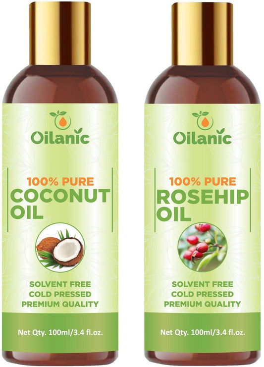 Oilanic Premium Coconut Oil & Rosehip Oil Combo pack of 2 bottles of 100 ml(200 ml) - Premium  from Mystical9 - Just Rs 700 /- Shop now at Mystical9.com