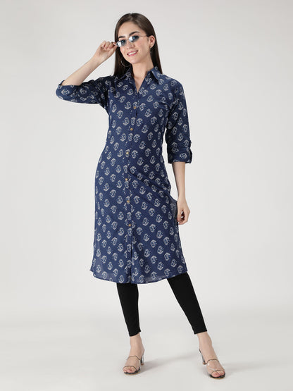 Fabclub Cotton Floral Printed Straight Women Kurti (Navy Blue) - Premium  from Mystical9 - Just Rs 799 /- Shop now at Mystical9.com