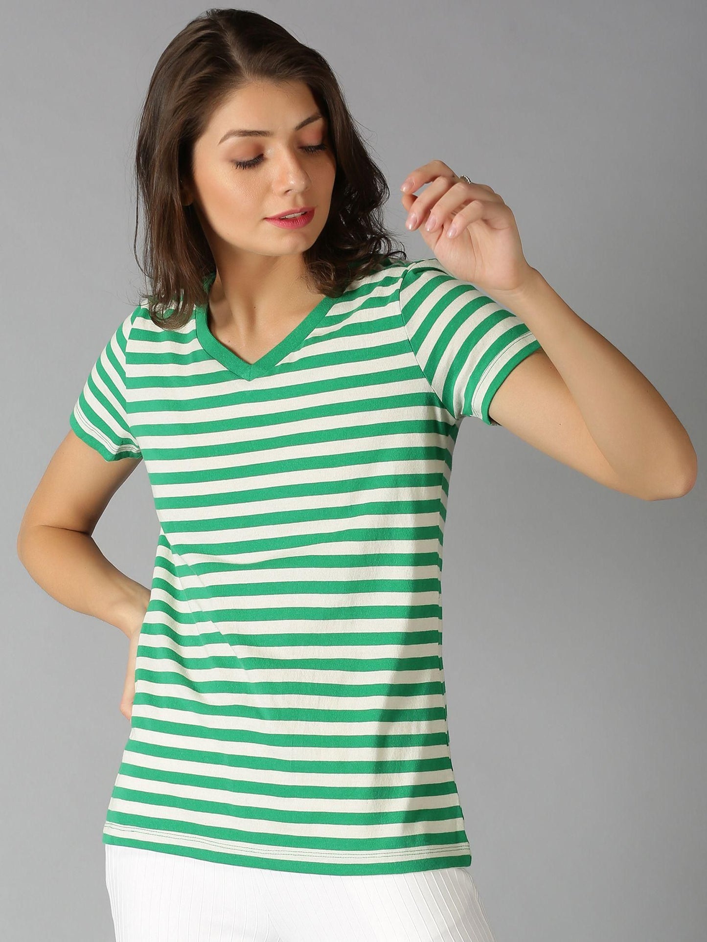 UrGear Women's Cotton Striped V-Neck Casual T-Shirt - Premium  from Mystical9 - Just Rs 750 /- Shop now at Mystical9.com