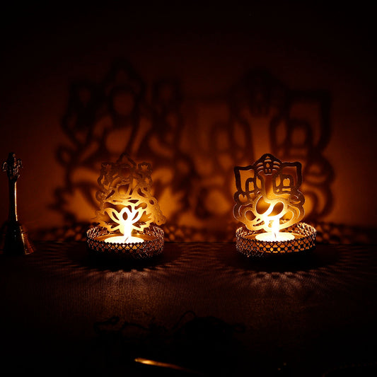 eCraftIndia Lord Ganesha and Laxmi Shadow Tea Light Holder - Premium  from Mystical9 - Just Rs 690 /- Shop now at Mystical9.com