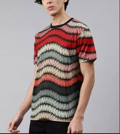 Men's Printed Round Neck Elastane Multicolor T-Shirt - Premium  from Mystical9 - Just Rs 630 /- Shop now at Mystical9.com